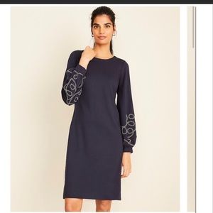 NWT Ann Taylor Braided Sleeve Ponte Shift Dress - Night Sky
